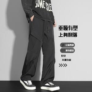 D-A232-HK9555-P40秋冬季工装裤子男士褶皱直筒裤潮牌痞帅裤子图片