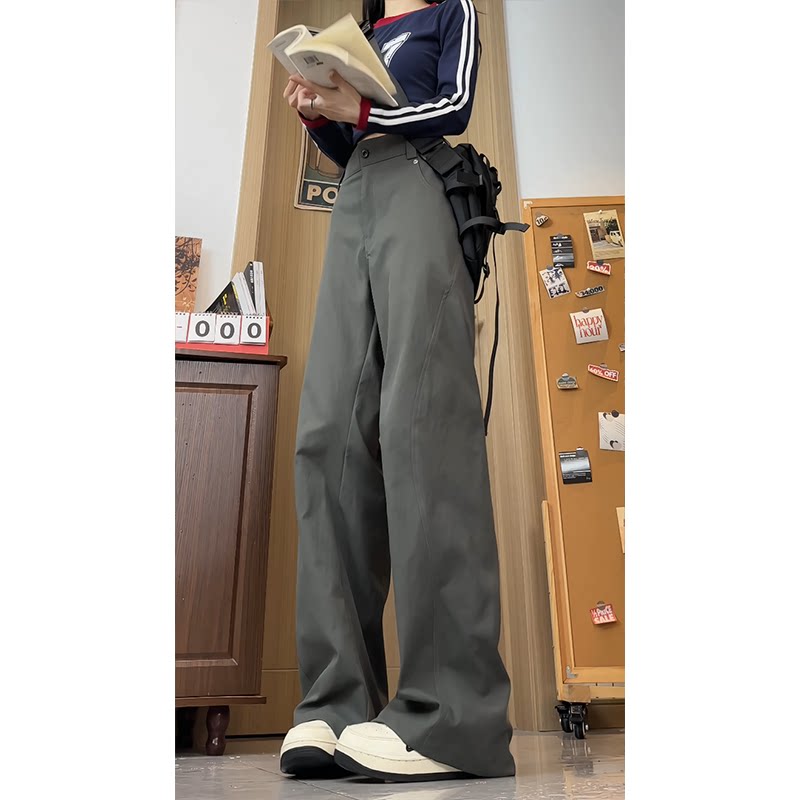 美式斜切拼接冲锋裤男秋季复古潮牌伞兵工装裤情侣高腰显瘦长裤子,男装休闲裤,电商A232