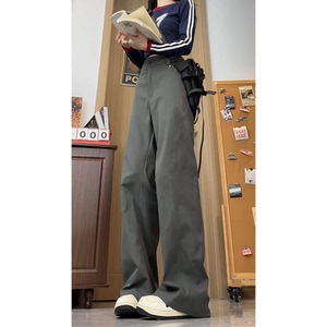 美式斜切拼接冲锋裤男秋季复古潮牌伞兵工装裤情侣高腰显瘦长裤子图片
