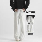 D-A232-HK9562加绒-P48黑色卫裤男款秋冬新款宽松阔腿裤休闲裤子，男装休闲裤，电商A232