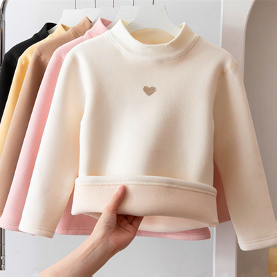 a类女童加绒打底衫秋冬内搭宝宝半高领白上衣冬季黑色加厚打底衣