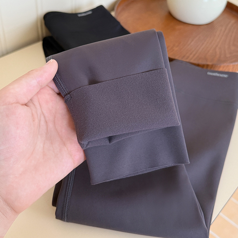 90-175码女大童高腰磨毛灰紧身裤