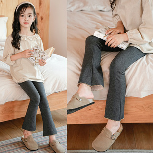 早春初冬女童微喇打底裤秋外穿薄绒儿童黑喇叭裤秋冬女宝加绒裤子