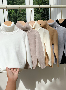 男童女童毛衣秋冬洋气儿童高领白打底衫冬季宝宝内搭灰色针织上衣