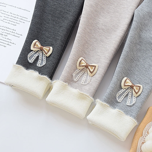 女童加绒打底裤春款薄绒外穿洋气儿童一体裤子秋冬加厚女宝保暖裤