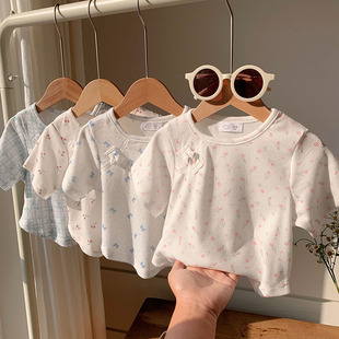 夏季薄款女童短袖T恤韩版新中式儿童宝宝田园风上衣小童碎花体恤