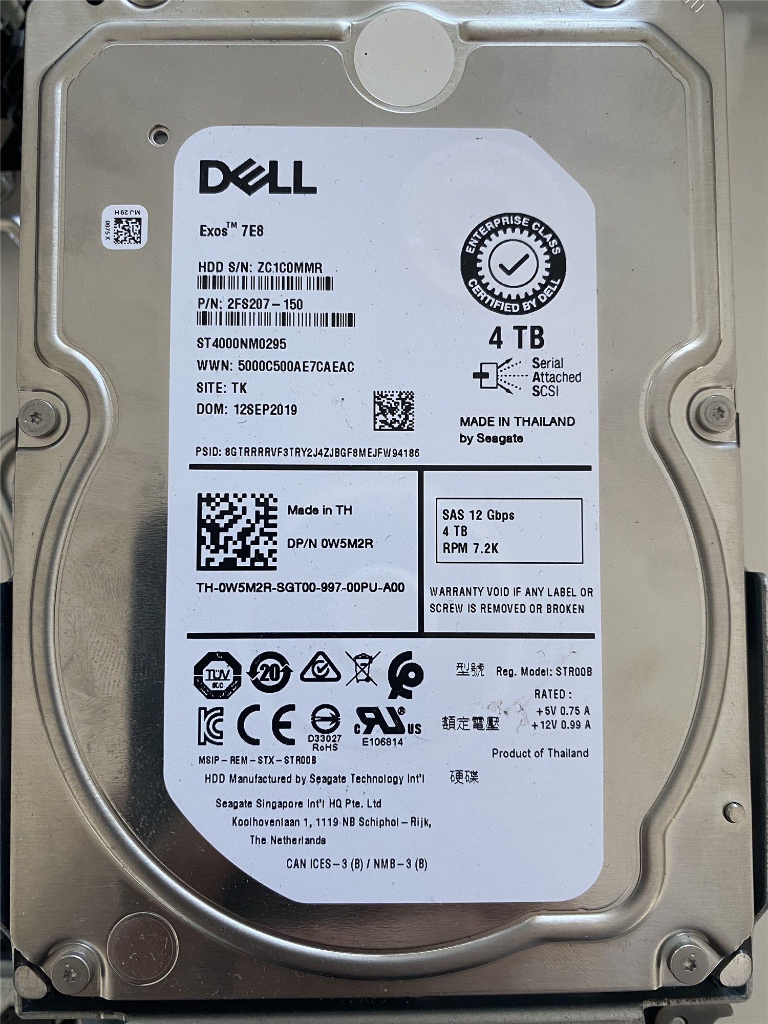 DELL/希捷 4T 12G 3.5 SAS服务器硬盘 0W5M2R ST4000NM0295