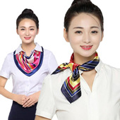 60职业方巾银行空姐丝巾仿真丝围巾几何图案酒店服务员批30条 包邮