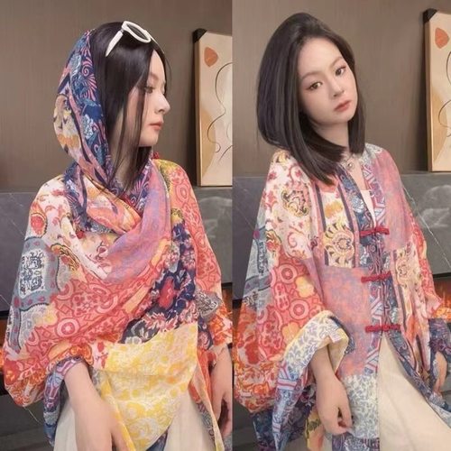 25春夏新女民族风穿戴纽扣围巾礼