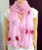 包邮 荷叶边围巾丝巾披肩女春夏秋长款 刺绣美人纱纱巾头巾防晒20条