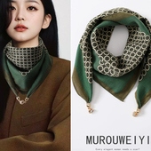 春夏秋冬保暖磁吸扣三角丝巾女百搭65方巾护颈领巾男女户外棉围巾