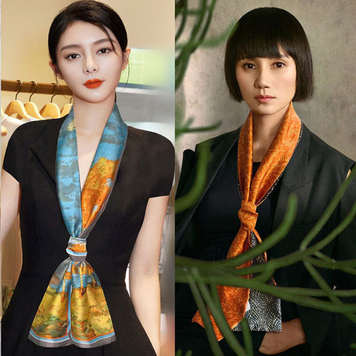 佳莎春夏秋冬印花韩版女缎面领巾
