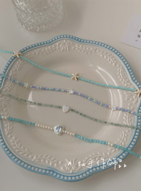 彩色米珠项链女锁骨链