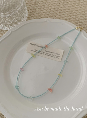 天然蓝色水晶项链女锁骨链