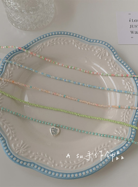 彩色米珠项链女锁骨链