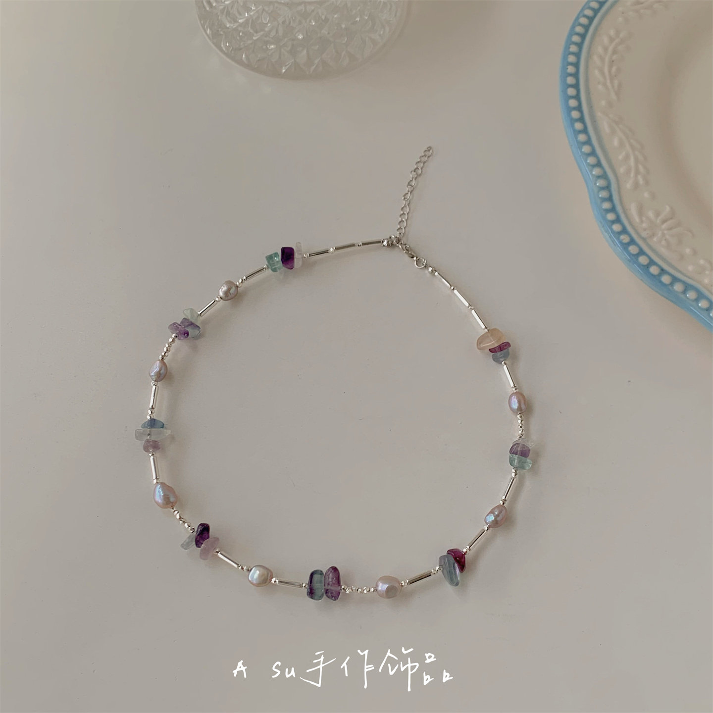 【Asu原创自制】气质紫色系碎石串珠项链女巴洛克珍珠锁骨链颈链