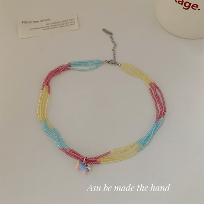 彩色米珠多层叠戴项链女