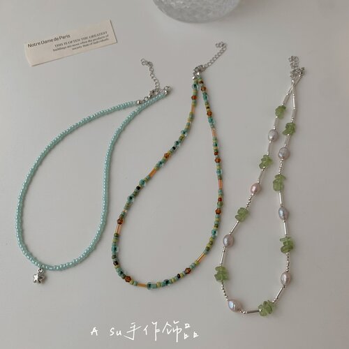 绿色串珠项链女锁骨链