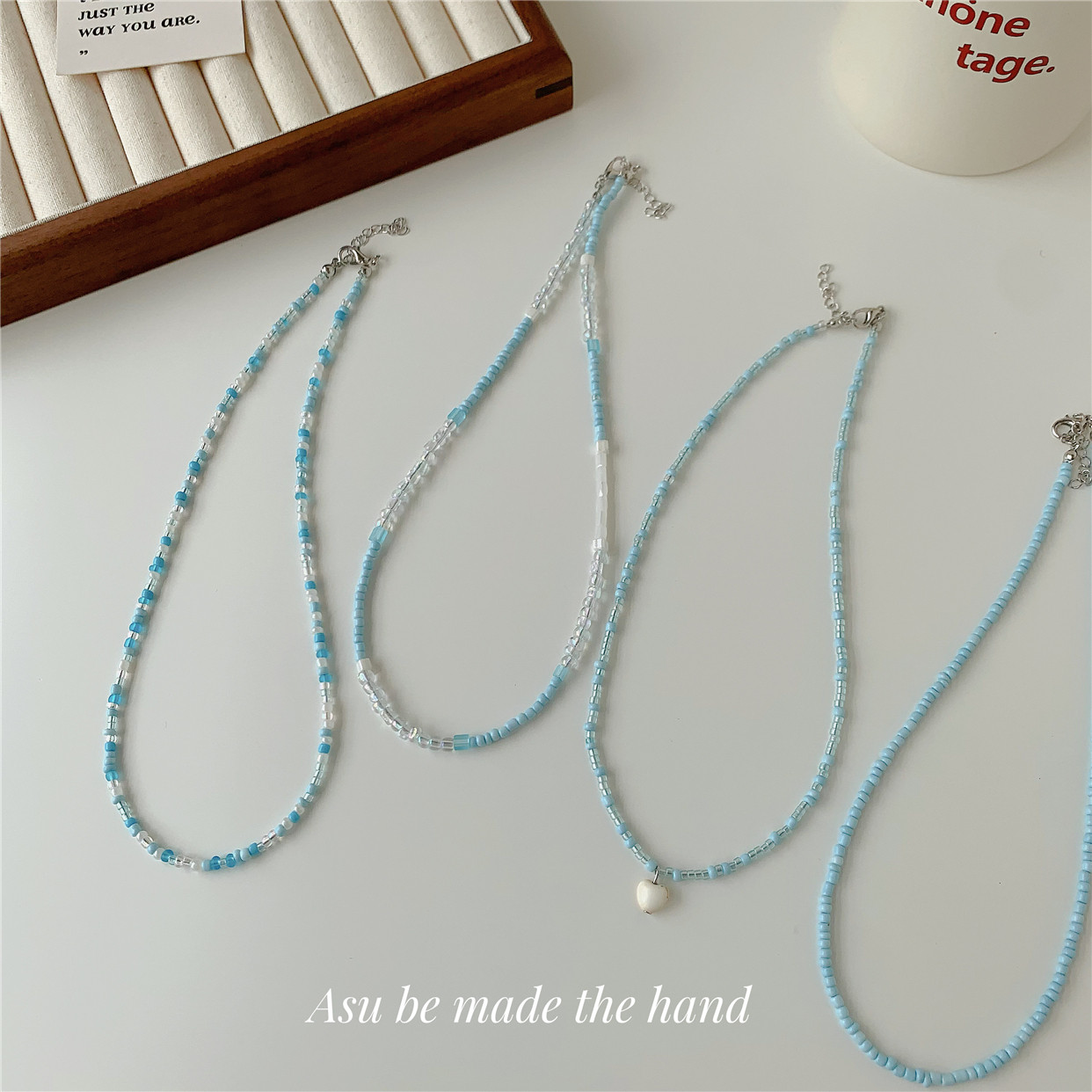 【满25包邮】气质蓝色系圆珠链串珠锁骨链女2025年新款颈链卫衣