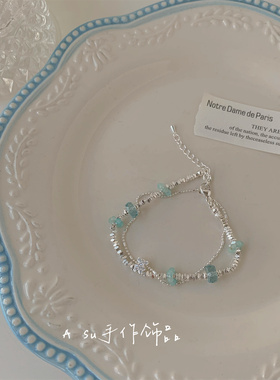 小众碎银透蓝水晶串珠手链女