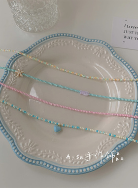 彩色珠子项链女锁骨链