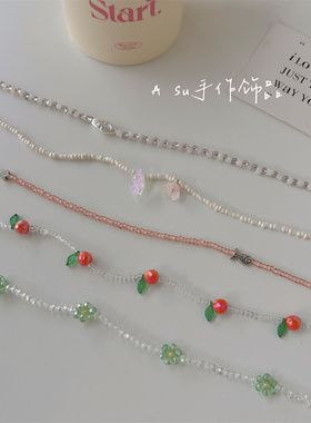 串珠项链女简约高级小众锁骨链