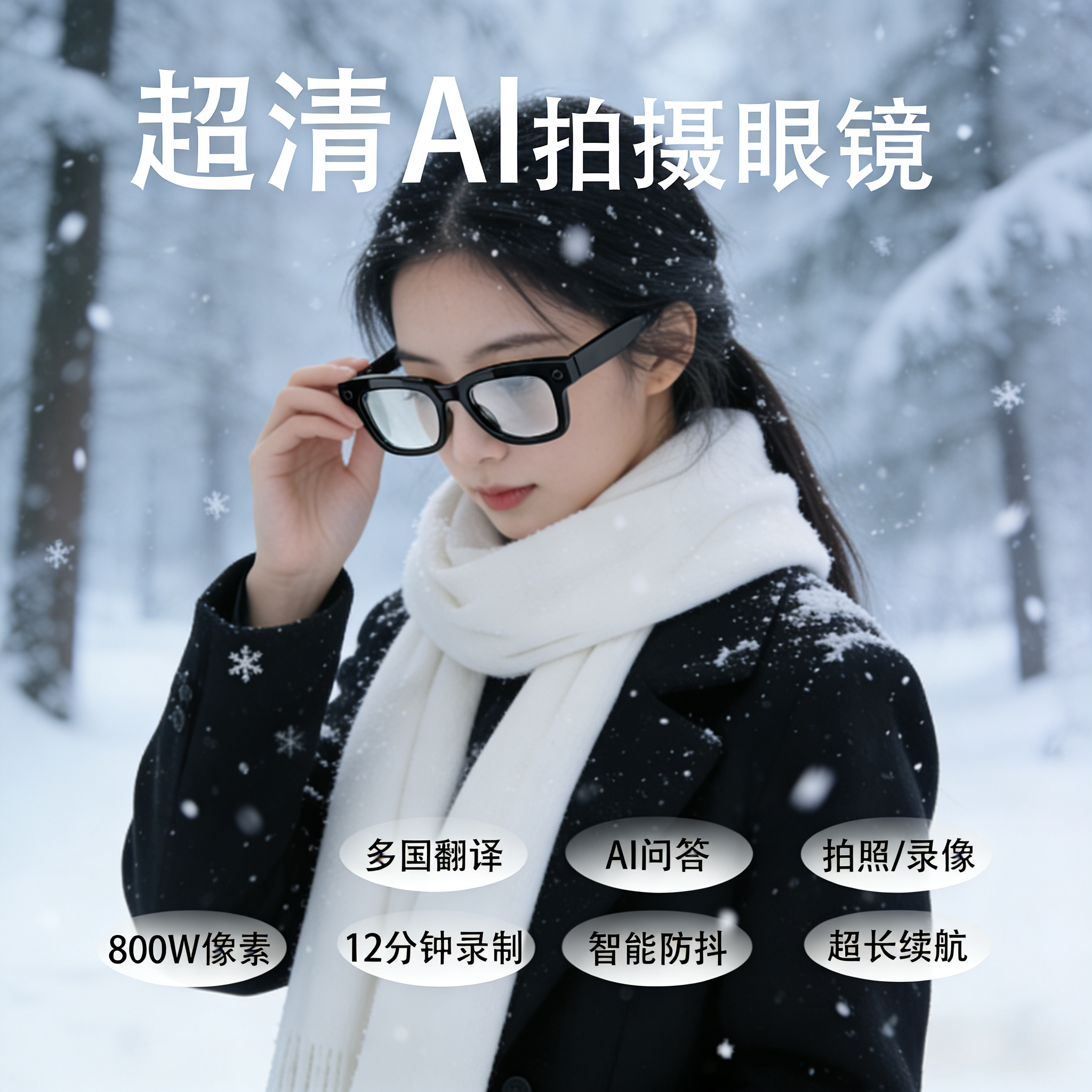 智能眼镜蓝牙ai翻译拍照录音拍摄录影高清摄像头黑科技物识别听歌,智能设备,智能眼镜,淘宝优惠券,粉丝福利购,淘宝优惠卷