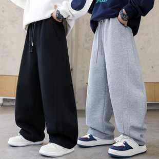 儿童秋冬运动裤男孩新款加绒裤子男童加厚休闲裤大童宽松简约长裤