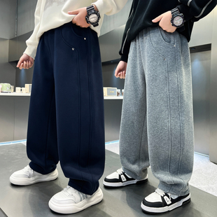男童加绒裤子秋冬款男孩新款加厚一体绒休闲裤大儿童冬季运动卫裤