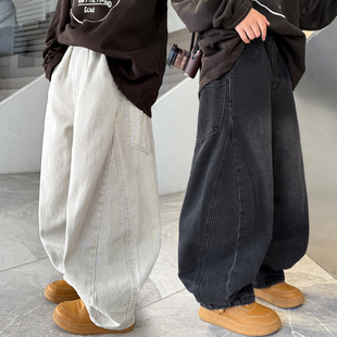 子秋冬款 男孩宽松休闲裤 儿童新款 大童加绒弯刀裤 加厚牛仔裤 男童裤