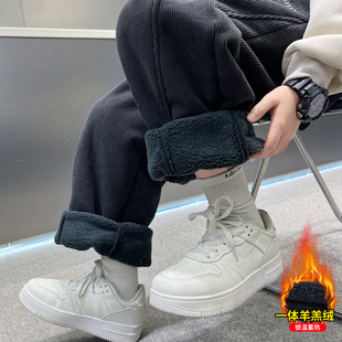 男童加绒裤子冬季条绒休闲裤2025新款大儿童羊羔绒运动裤加厚棉裤