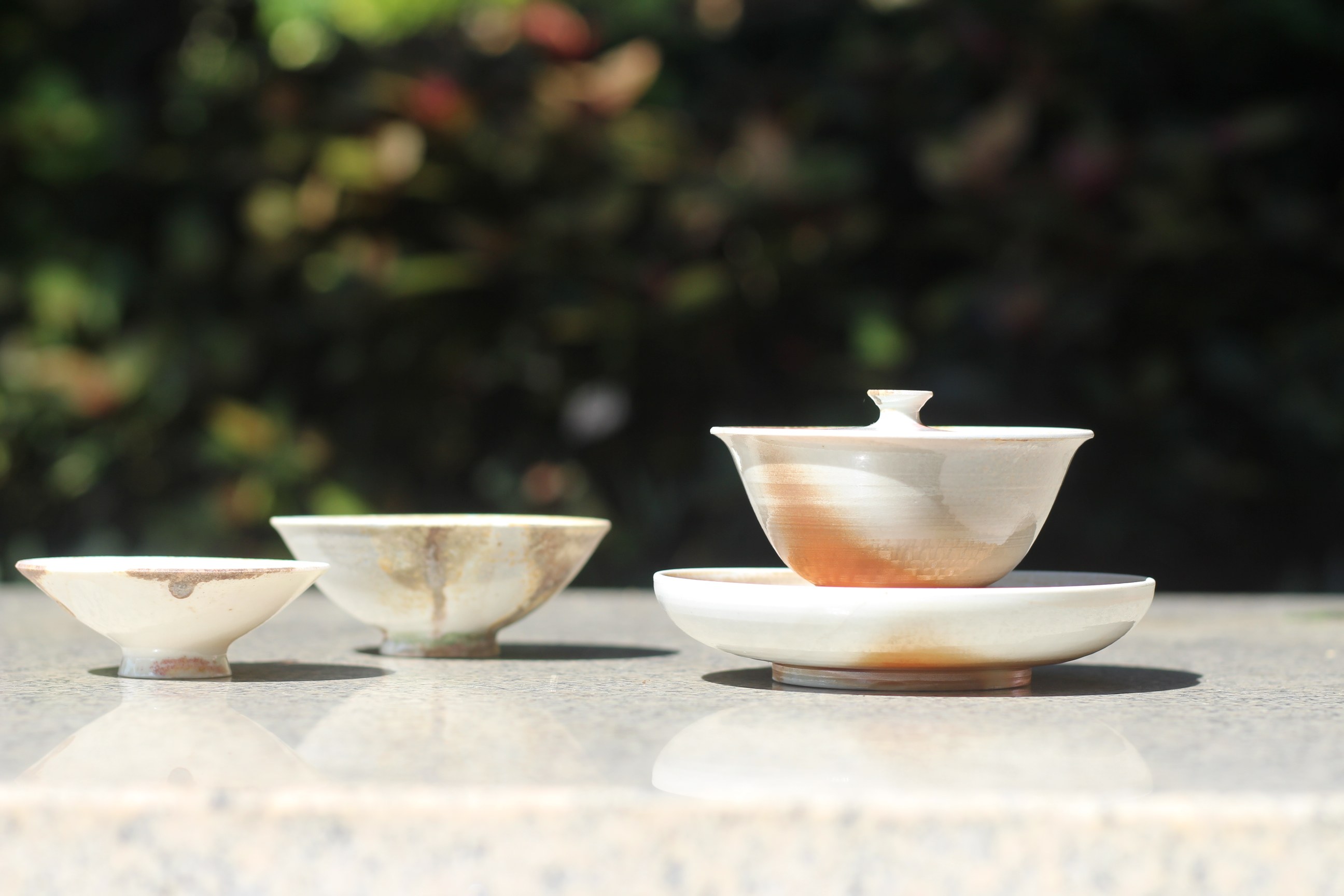 烟霞绕 纯手工柴烧盖碗茶碗茶器 柴烧杯一组 原创一物一拍松柴窑