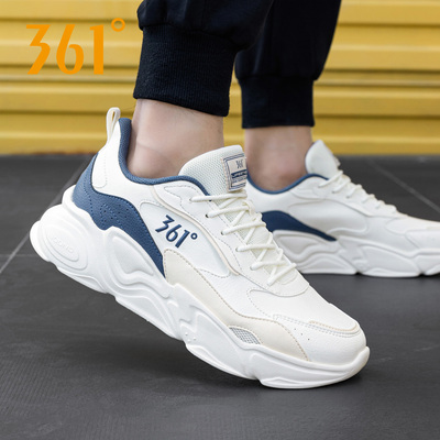361跑步鞋男鞋2025冬季新款厚底休闲鞋官方正品皮面防水运动鞋男