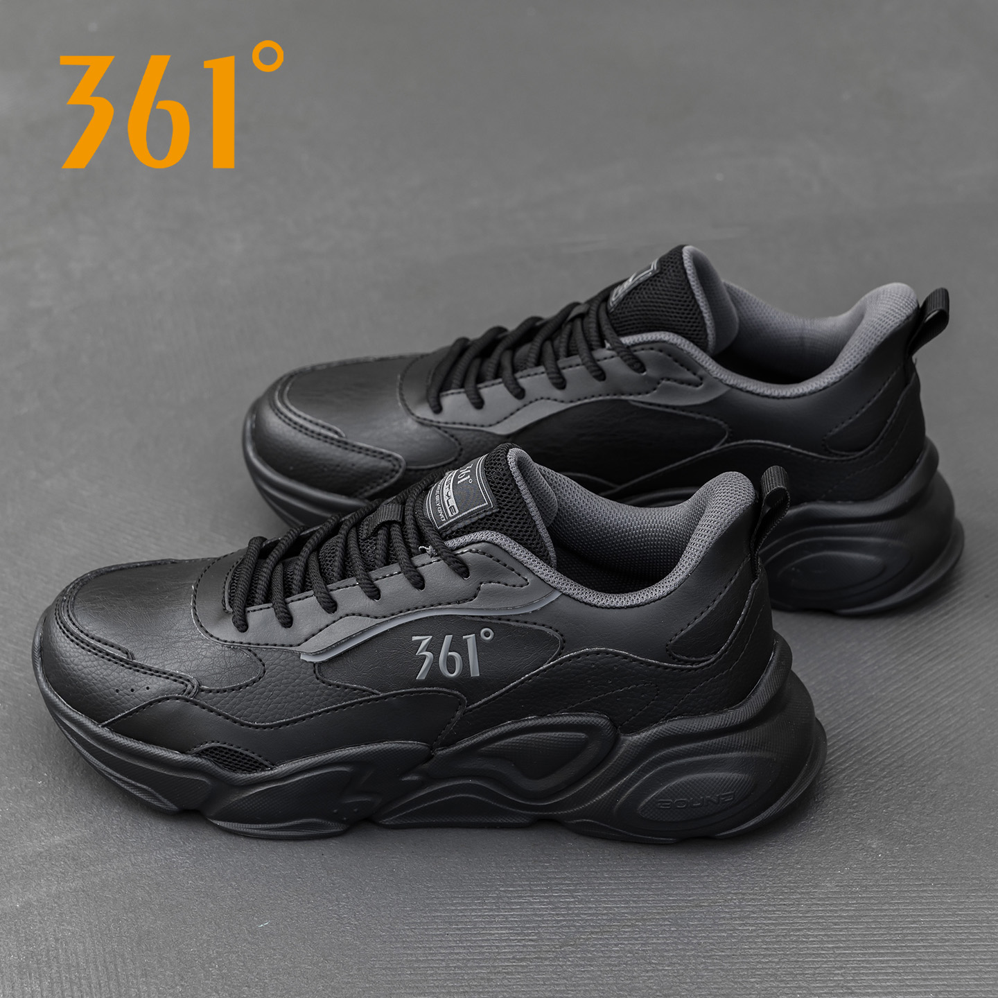 361官方旗舰店男鞋皮面防水跑步鞋2025冬季新款休闲鞋男士运动鞋