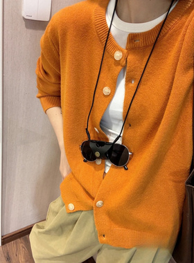 南瓜橘！慵懒风软糯外搭开衫女秋冬宽松超显白外套毛衣橙色针织衫