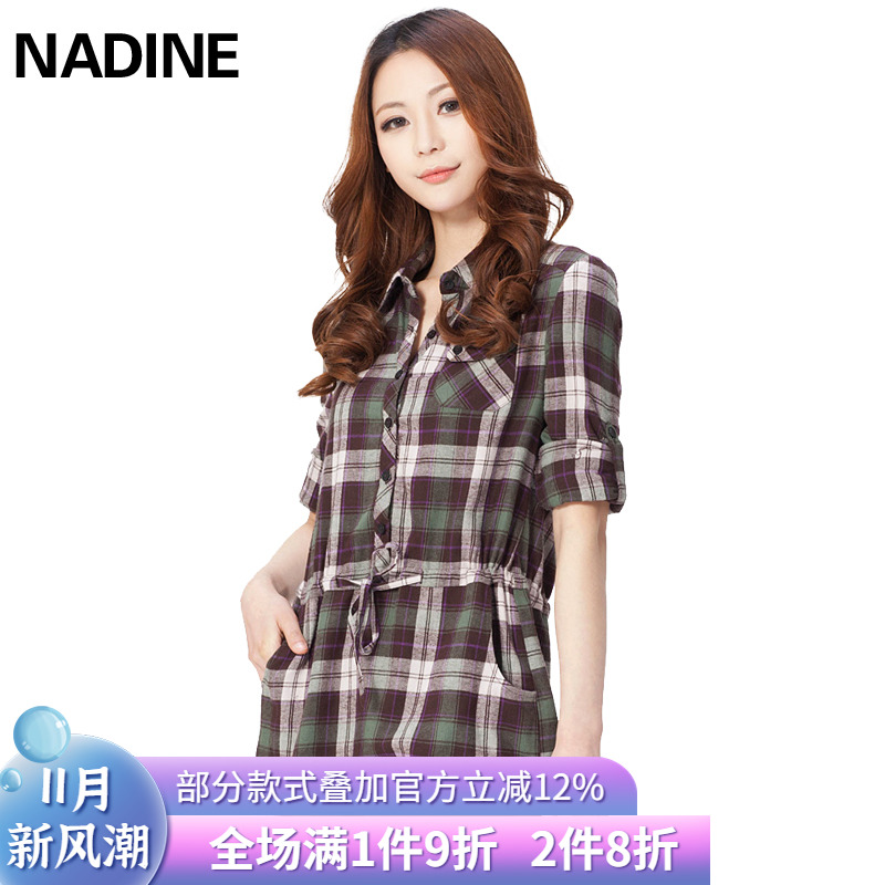 纯棉长袖英伦格子衬衫休闲中袖法兰绒格纹衬衣秋冬中长款大码女装