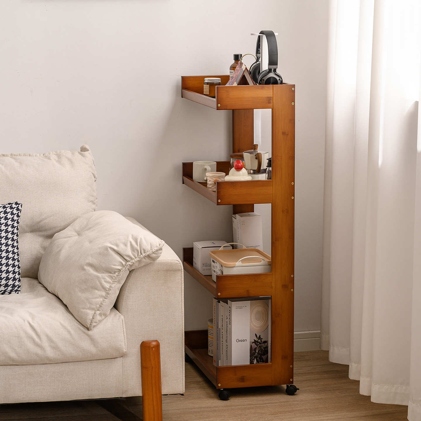 沙发边几可移动客厅侧边柜中古风零食小推车床头角几竹楠竹置物架,住宅家具,角几/边几,淘宝优惠券,粉丝福利购,淘宝优惠卷