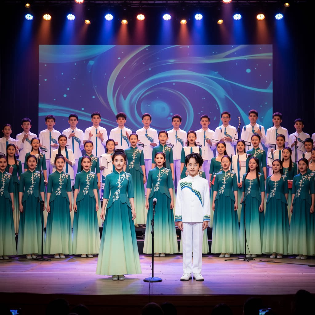 儿童演出服2026新男女中式立领刺绣长裙合唱表演服装舞台表演穿搭