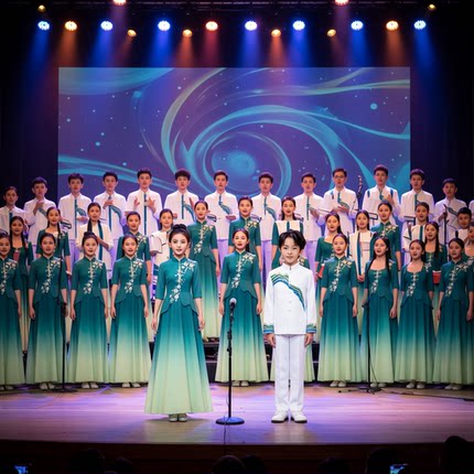 儿童演出服2026新男女中式立领刺绣长裙合唱表演服装舞台表演穿搭