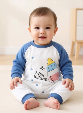 0-3月婴儿连体衣长袖爬小月龄春秋季A类纯棉男女宝宝满月衣服米K