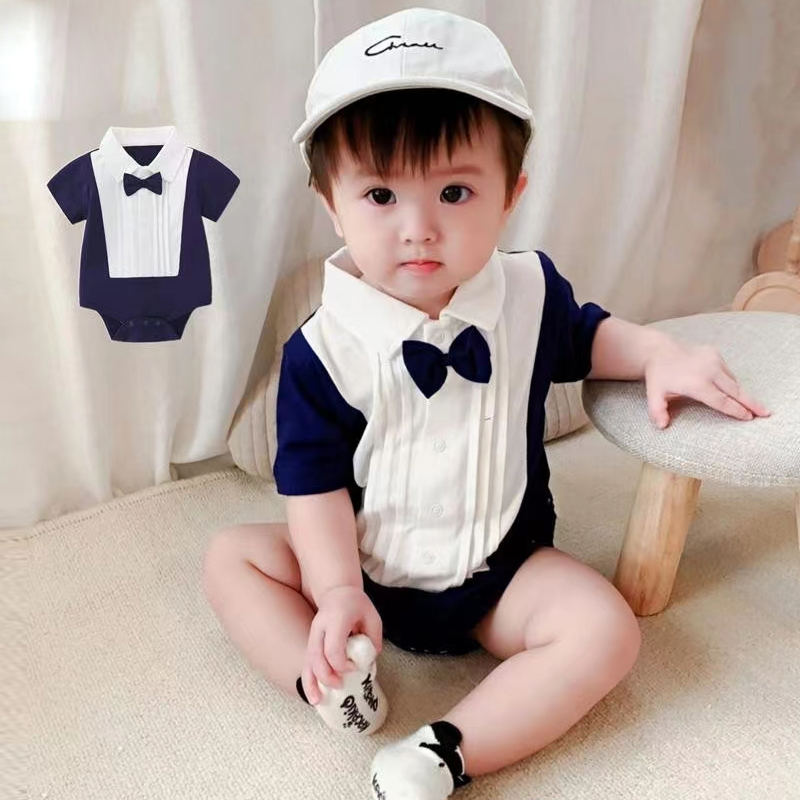 婴儿包屁衣夏季男孩领结夏装礼服