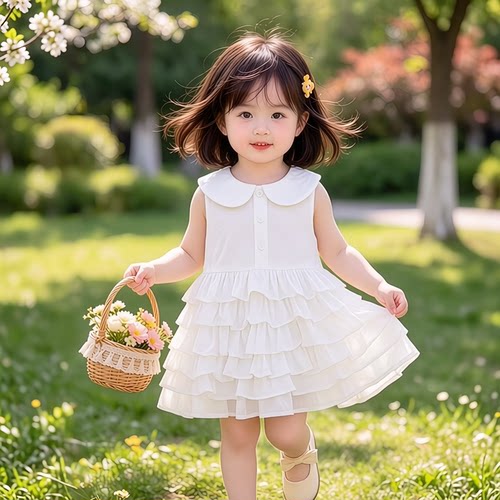 女童夏季白色蛋糕裙公主连衣裙子