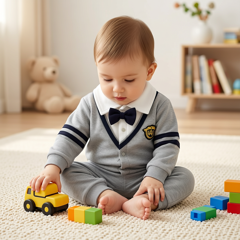 0一1岁婴儿韩版秋冬加绒衣服绅士连体衣满月百天宴男宝宝周岁礼服