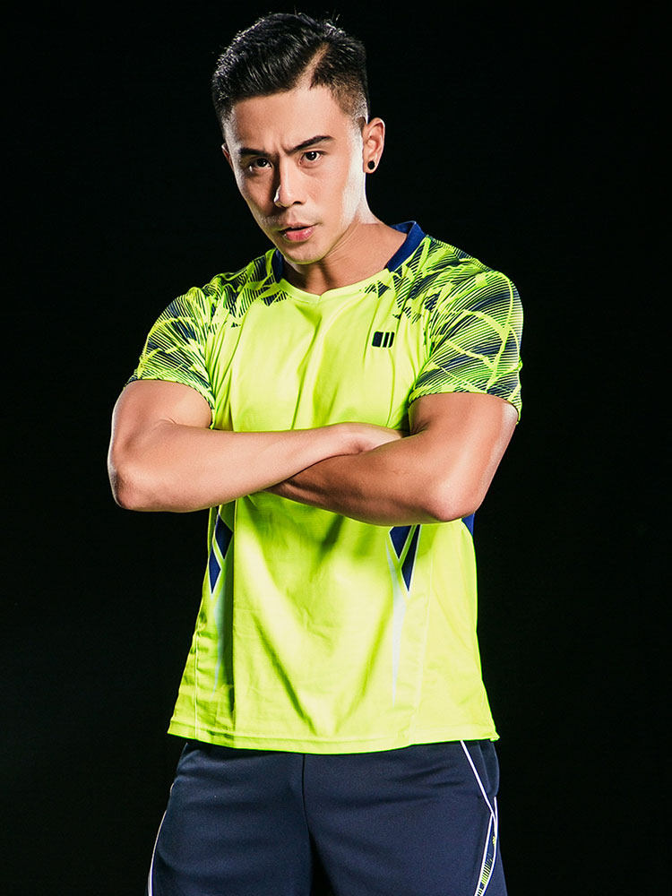 (Quick-drying type)single and double number badminton suit Men's quick-drying T-shirt sports top short-sleeved tennis shirt group purchase printing