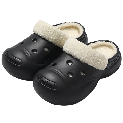 加绒厚底洞洞鞋保暖卡通拖鞋冬季