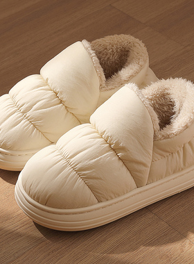 羽绒棉拖鞋女冬季包跟2026新款加绒厚底保暖室内家居防水棉鞋外穿