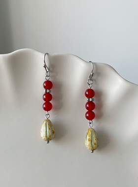 微瑕特价 | 原创设计手作复古玛瑙捷克珠百搭简约气质耳环耳夹女