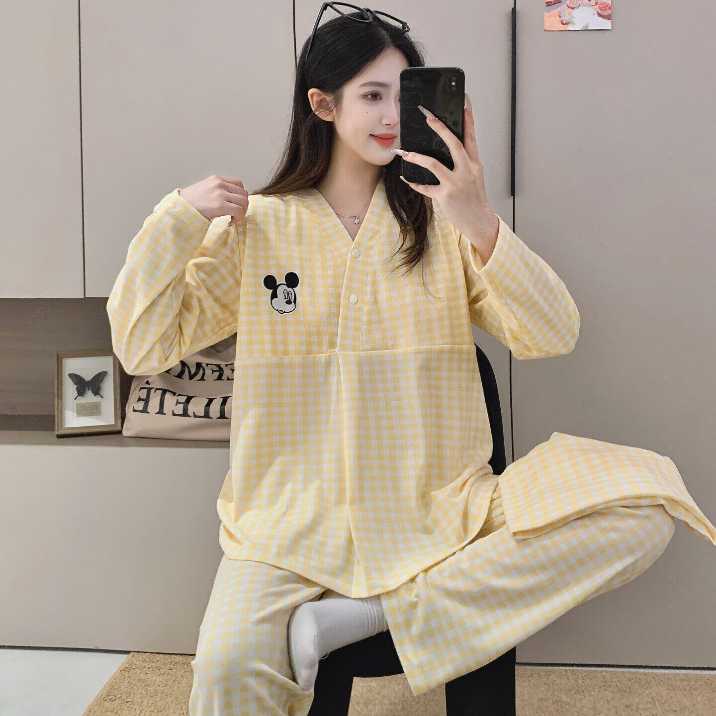 四季款产前产后待产妇月子服套装抗菌纯棉带胸垫月子帽孕妇睡衣