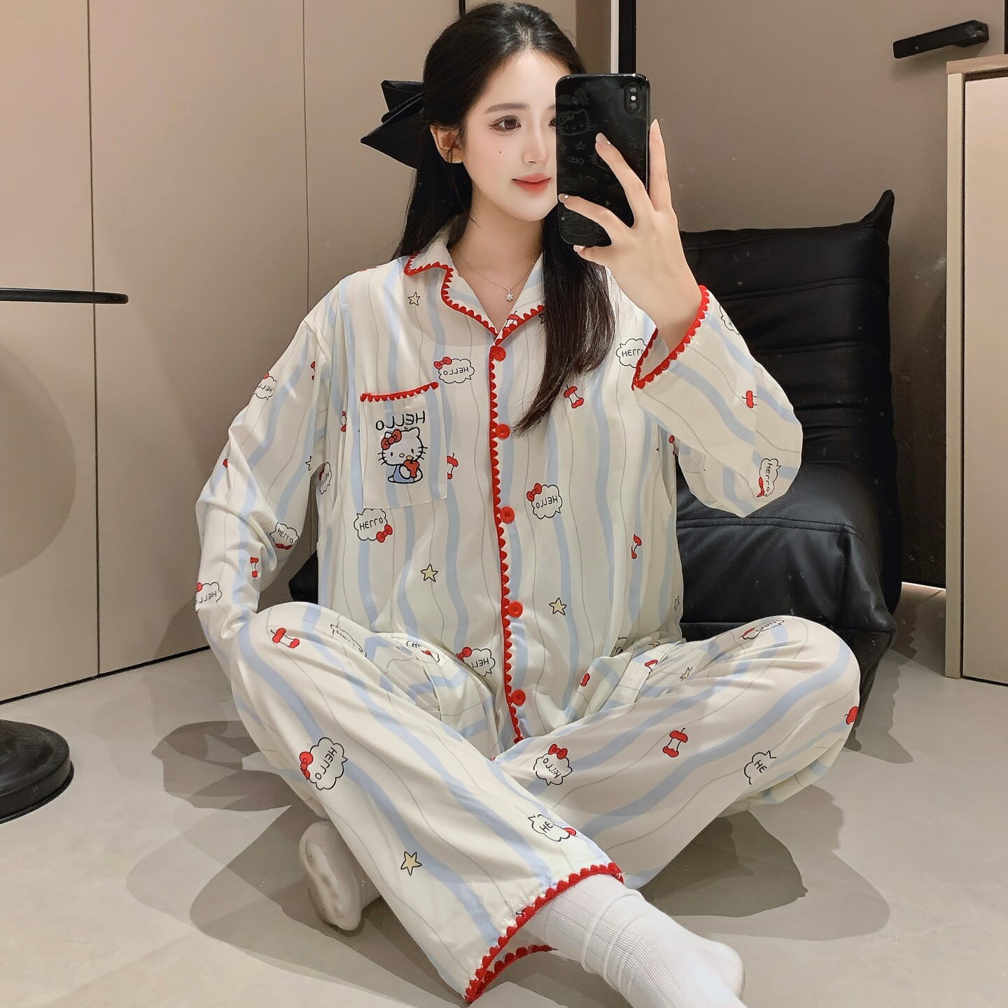 产前产后产妇喂奶睡衣开衫带胸垫夏薄款孕妇怀孕哺乳四季款月子服