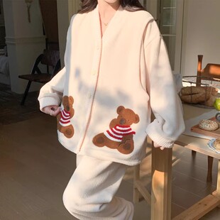 月子服秋冬季产后珊瑚绒孕妇睡衣冬天待产喂奶套装哺乳期加绒加厚